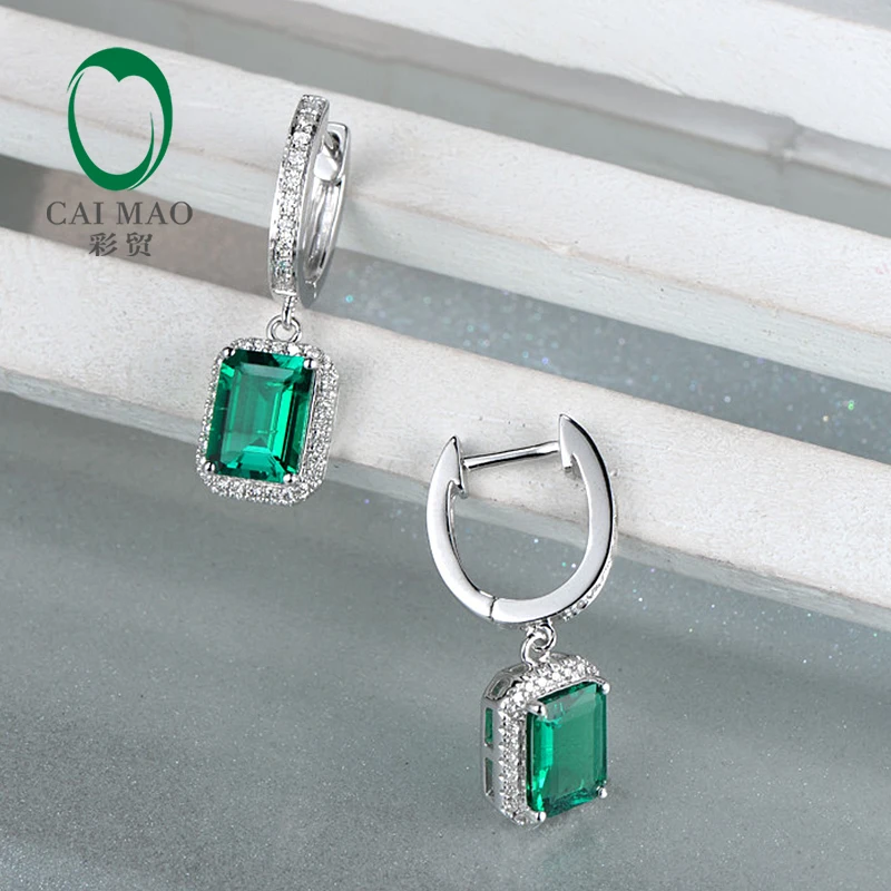 1.98ct 5x7mm Lab-Created Emerald Diamond Engagement Earrings In 14K White Gold