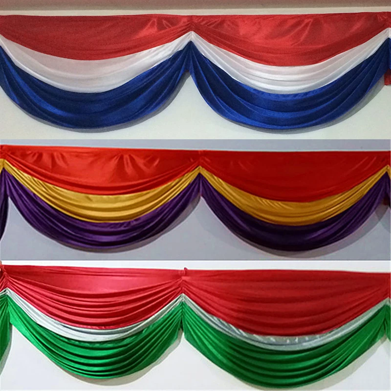 

Customized 3 Mixed Color Ice Silk Swag for Wedding Backdrop Decoration Curtain Drape 20 Feet Length Wedding Backdrop Swag Design