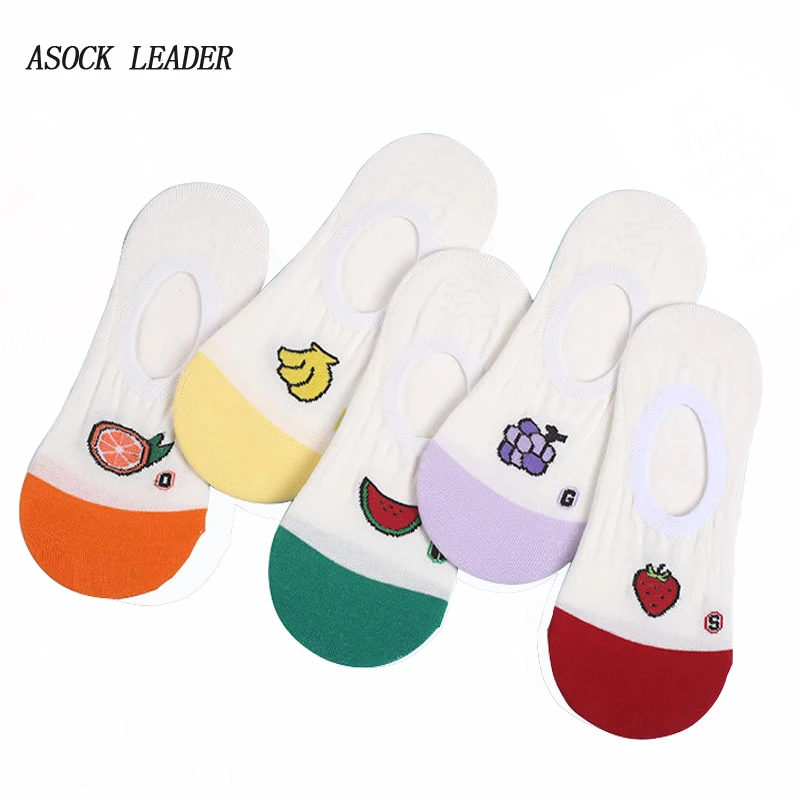 

5 Pairs/Lot 2018 Spring Summer New Funny Low Cut Socks Invisible socks Fashions Fruit Female Cotton Long No Show Sock
