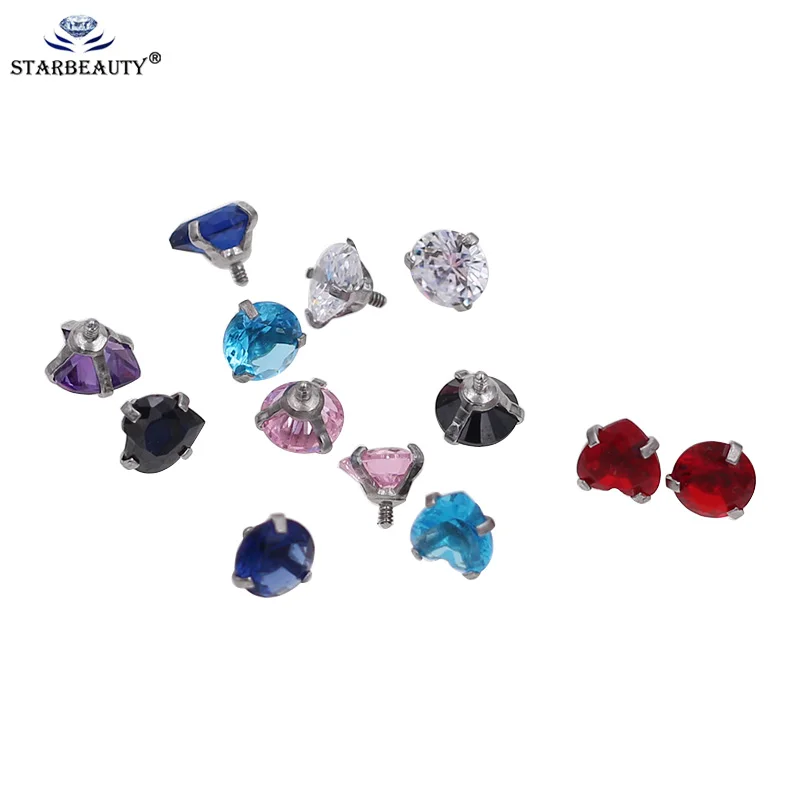 10Pcs/Lot 3A Zircon 1.6x5mm Gem Screw Hole Head Stainless Steel Ball 1.6/14G Lip Tongue Ring Ear Belly Navel Body Piercing