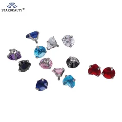 10Pcs/Lot 3A Zircon 1.6x5mm Gem Screw Hole Head Stainless Steel Ball 1.6/14G Lip Tongue Ring Ear Belly Navel Body Piercing