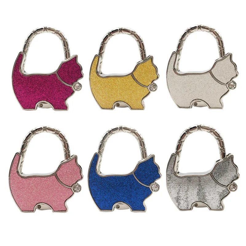 1 Pc New Originality Lovely Color Revising Cat Design Handbag Folding Bag Purse Hook Hanger Holder For Gift Cat Lock Bling 30