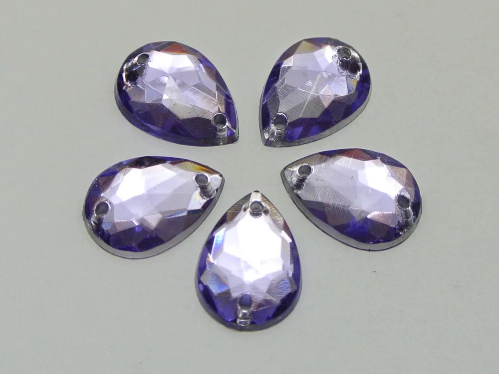 

200 Purple Acrylic Teardrop Flatback Sewing Rhinestone Button 10X14mm Sew on beads