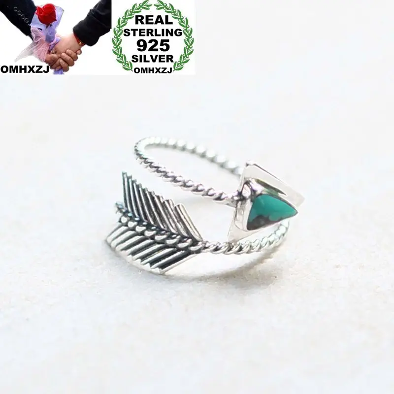 OMHXZJ Wholesale European Fashion Woman Girl Party Wedding Gift Silver Black Green Leather Arrow Taiyin Ring RR336