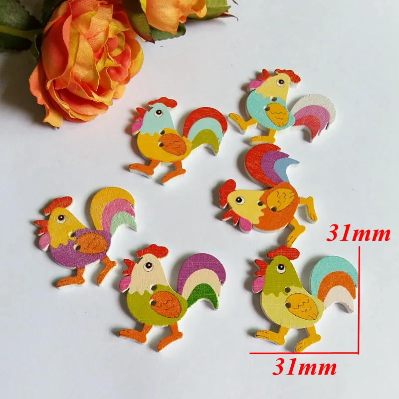 40Pcs Mixed Cute Animal cock buttons Sewing Buttons scrapbooking 2 Holes Decorative Buttons 31x31mm