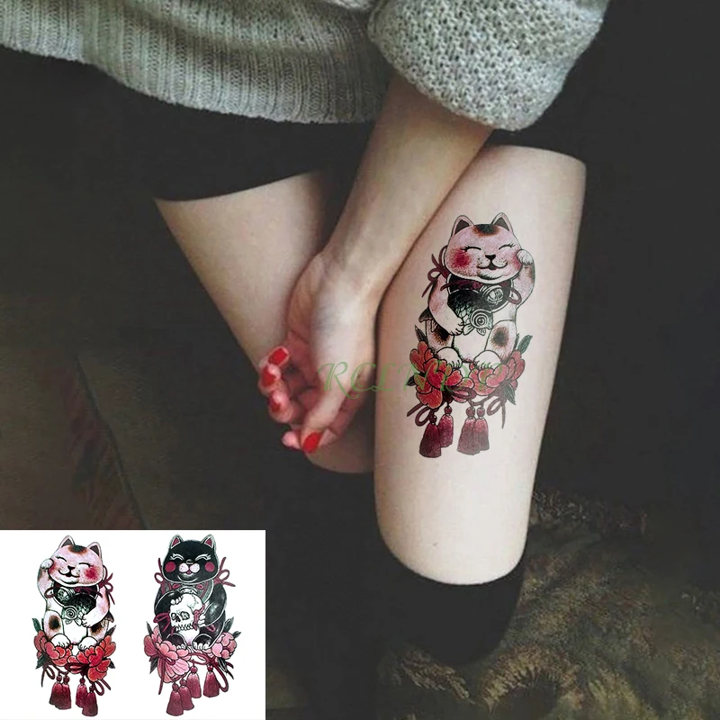 Autocollant de Tatouage Temporaire Étanche, Poupée d'Amour Japonaise, Mascotte de Chat, Faux Flash, pour Fille, Femme et Homme