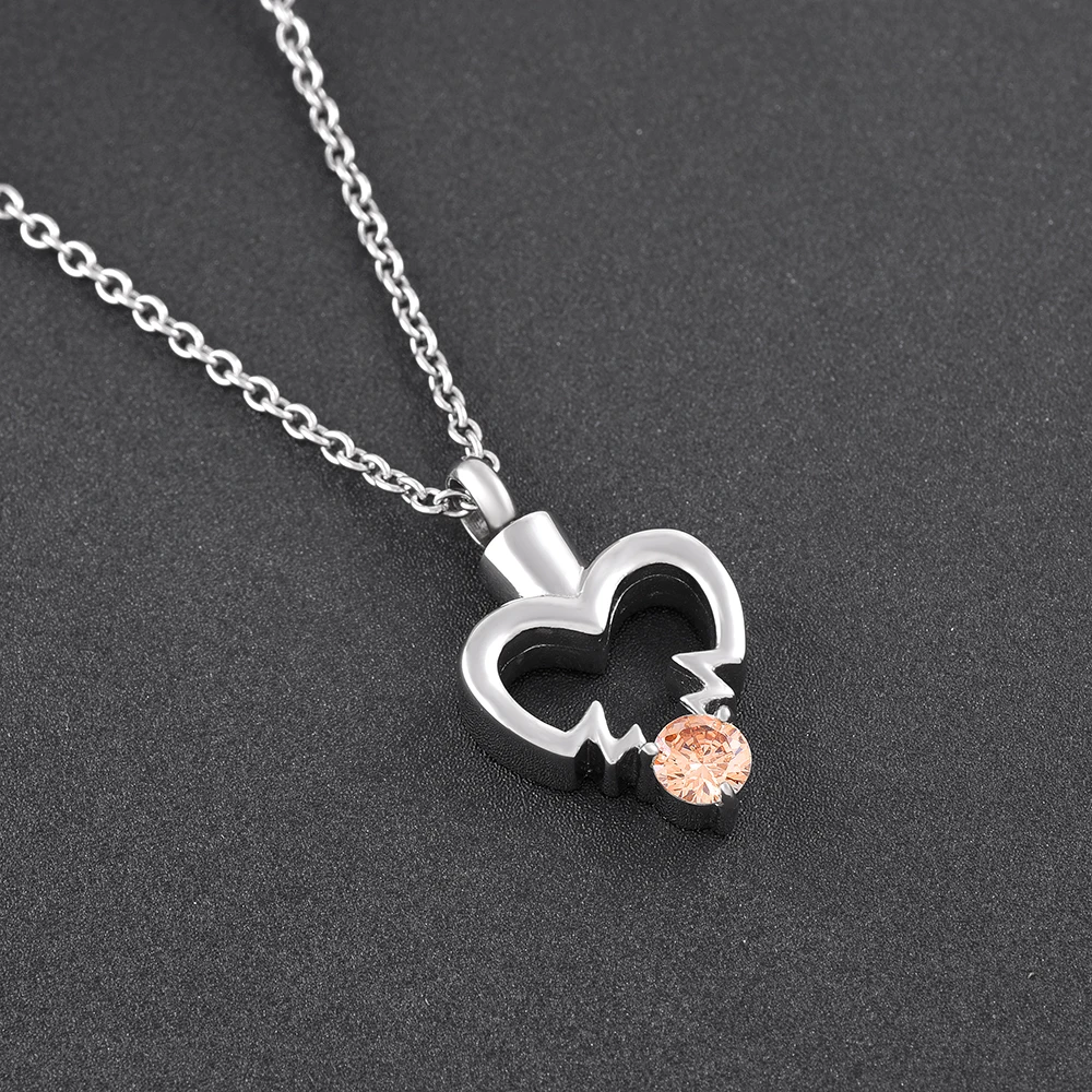 

9831 Hold White/Orange/Pink Zircon Heart Stainless Steel Memorial Urn Jewelry Pendant Ashes Holder Keepsake Cremation Necklace