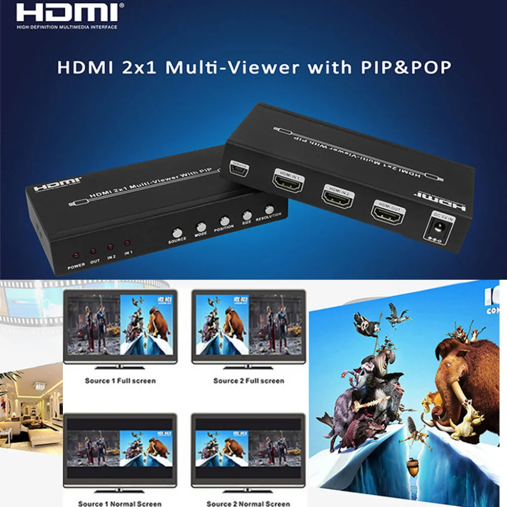 2port HDMI Switch Dual Picture Screen Spliter Multi-viewer HDMI 2x1 Seamless Switcher Converter PIP POP 1080P Not Black Screen