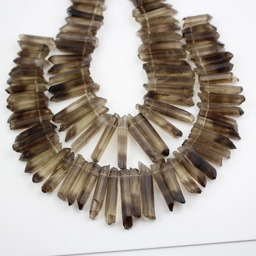 Natural Smoky Color Quartz Sticks Beads Jewelry Supplies,Top Drilled Rough Raw Crystal Points Beads Necklace