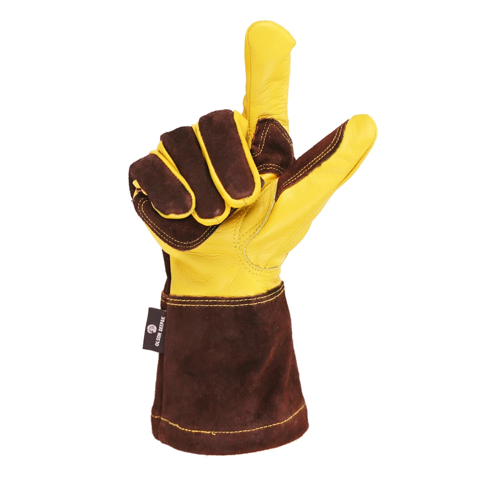 Welding Work Gloves with Coffee Palm Welders Thick Cow Split Leather Kitchen Stove Heat Resistant BBQ Glove HY042