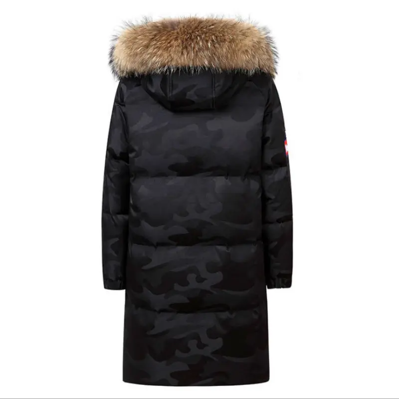 New Fashion Men Down Jackets Black Camouflage Men\'s Winter Coats Waterproof  90% Duck Down Raccoon Fur Collar men Long Parkas