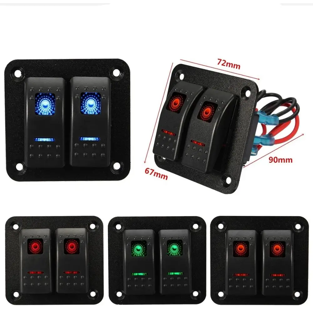 Universal 2/3/4 Gang LED 12V/24V Car Caravan Marine Boat Mental Rocker Switch Panel (Color:Blue Red Orange Green)