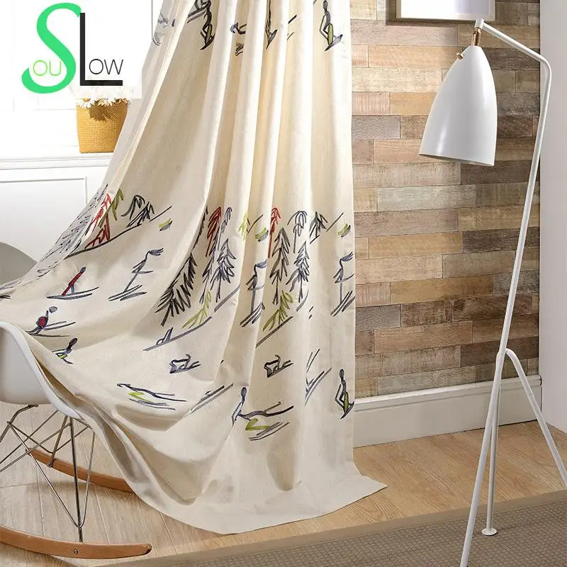 

Slow Soul Ski Cotton Bedroom Living Room Curtain Fabric Embroidered Pastoral Scenic Curtains For Tulle Kitchen 3d And Chinese