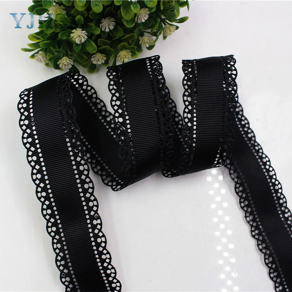 YJHSMY 177034 ,10 yards  hot sale 30mm hollow Flowers solid Grosgrain Ribbon, DIY handmade materials,Clothing accessories