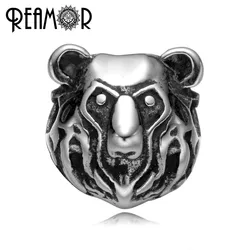 REAMOR 5pcs 2mm Bear Head Stainless Steel Small Hole Animal Beads Charms for Men Women String Bracelets DIY Jewelry Making