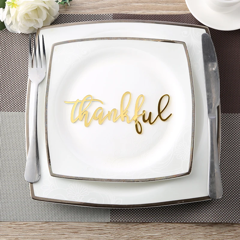 

Thankful Acrylic Sign Word, Thanksgiving Place Cards, Name Plates, Holiday Decor,Thanksgiving Place Settings