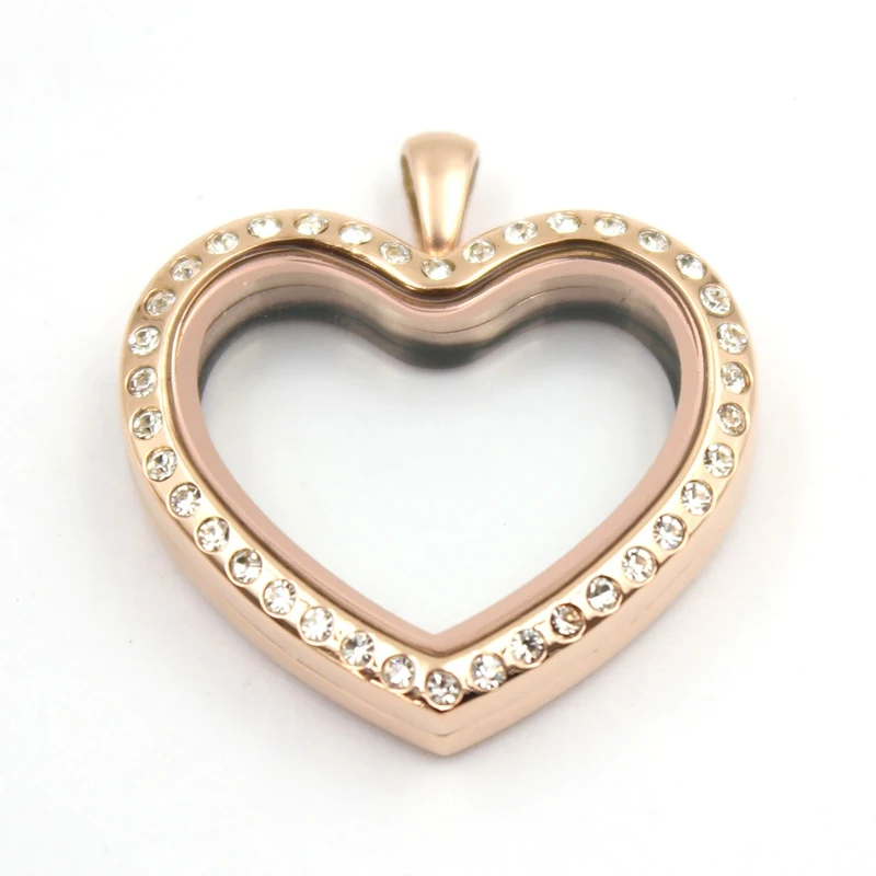 Carvort with CZ crystal 316L stainless steel heart shape floating locket charms memory Lockets
