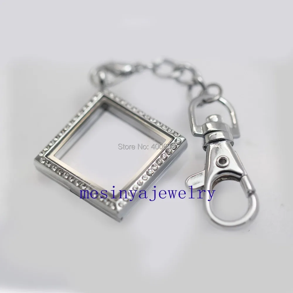 

10pcs magnet clear crystal rhombus memory living glass locket key rings keychains Xmas mother's gift