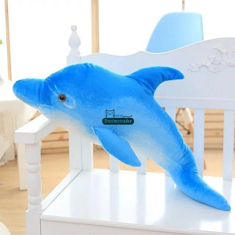 

Dorimytrader NEW Lovely Big Simulated Animal Dolphin Plush Pillow Doll Soft Stuffed Blue Cartoon Dolphins Kids Toy 47inch 120cm