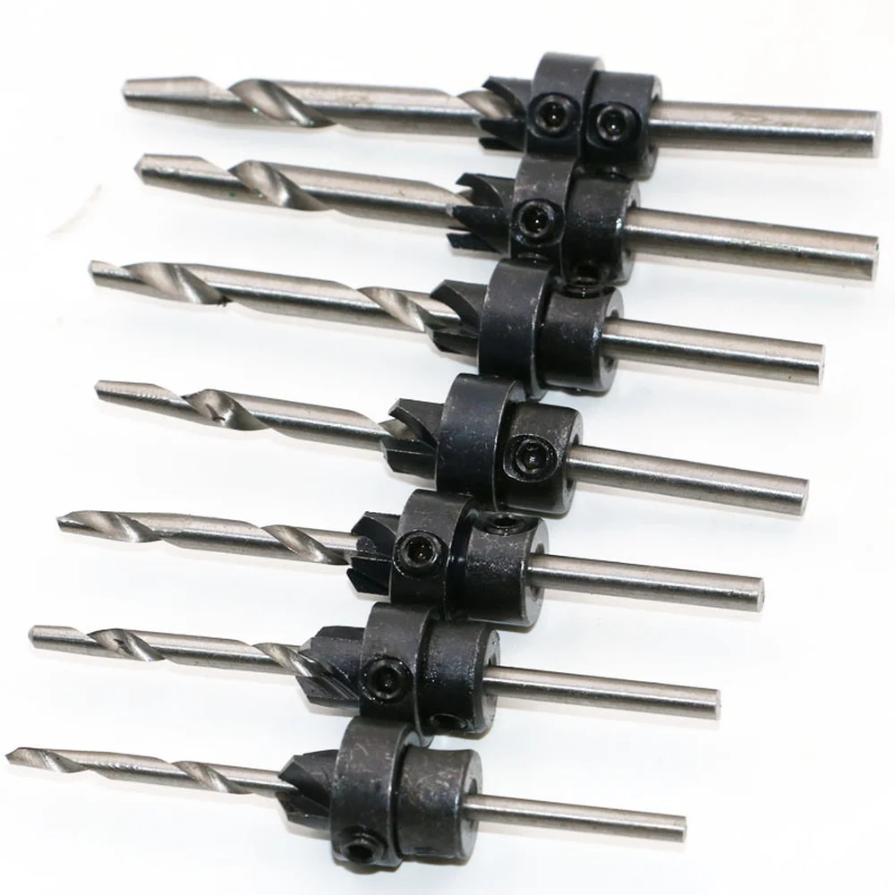7Pcs Wood Screw Countersink Countersunk Countersunk Drills  Woodworking Drill Hole Drills Black Plastic Boxed