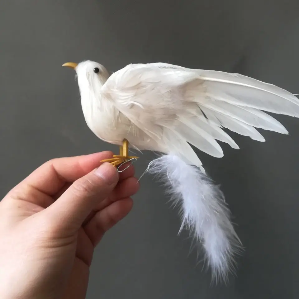 Echt speelgoed witte veren vogel model ongeveer 20 cm spreidende vleugels vogel huis tuin decoratie prop speelgoed cadeau h1065