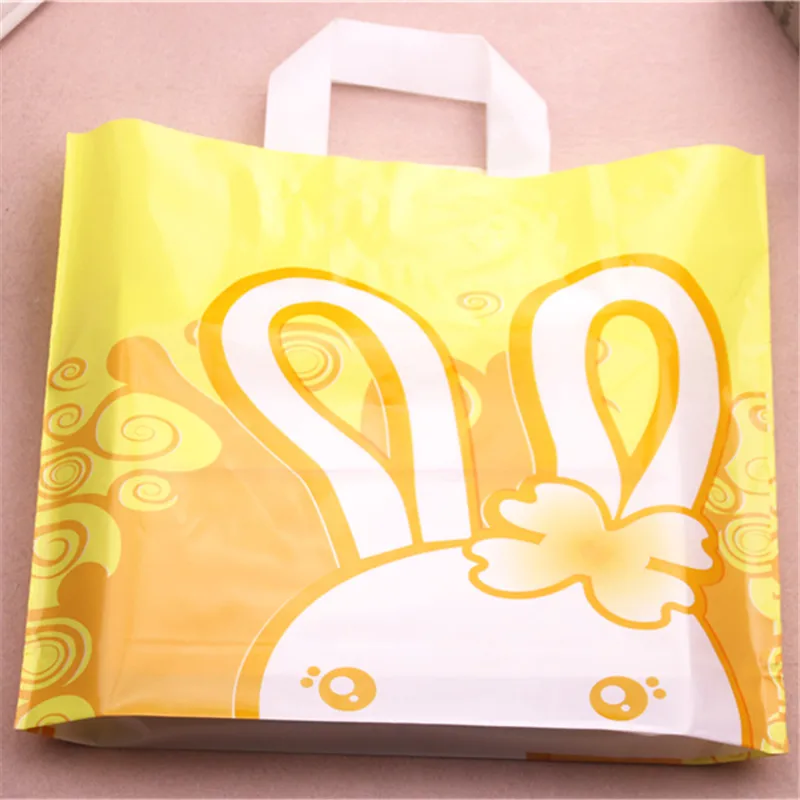 High-density Polythylene Eco-friendly Lovely Rabbit Packaging With Handles 10pcs/lot 29*35cm Large Plastic Bags For Shopping