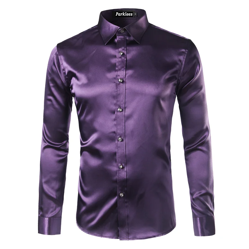 Hohe Qualität Silk Satin Hemd Männer Chemise Homme 2023 Casual Langarm Slim Fit Mens Dress Shirts Business Hochzeit Männlichen hemd