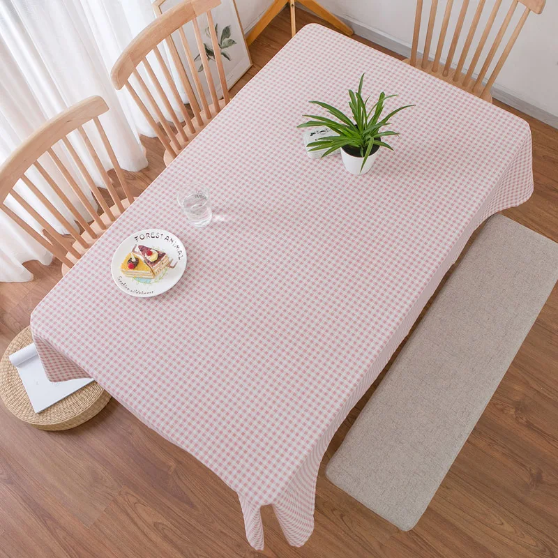 Pastoral Pink Plaid Tablecloth Home Daily Living Room Dining Room Table Cover Coffee Table Desk Cotton linan Table Cloth Mantele