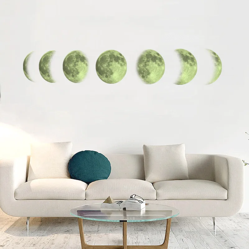 Moon Crescent Luminous Wall Sticker Moon Phase Map Sticker For Home Decor Living Room Mural  Moon On The Wall 13*85cm