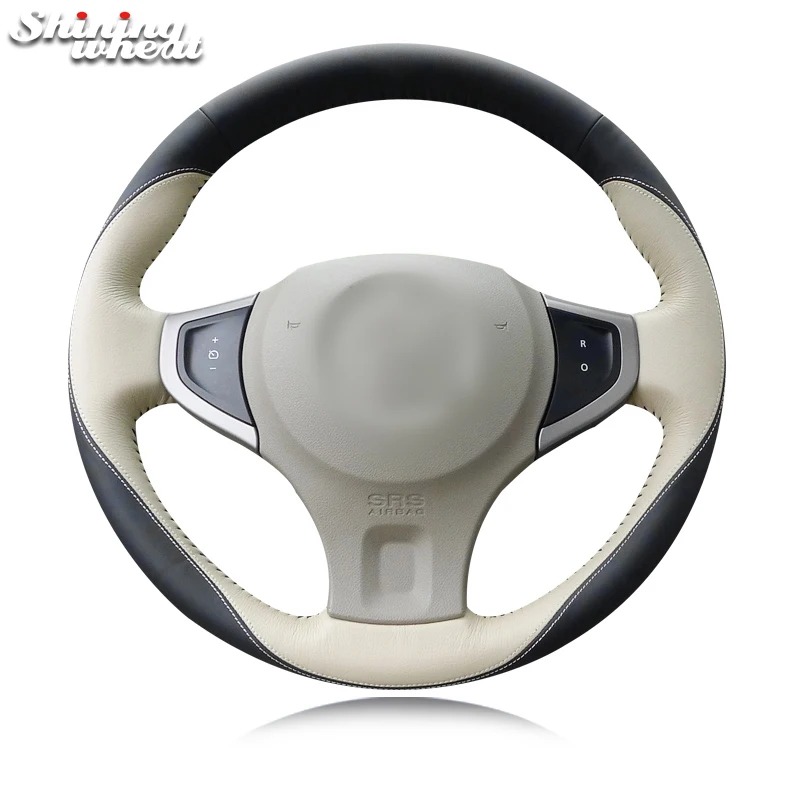 

Shining wheat Hand-stitched Beige Black Leather Leather Car Steering Wheel Cover for Renault Koleos 2009-2014