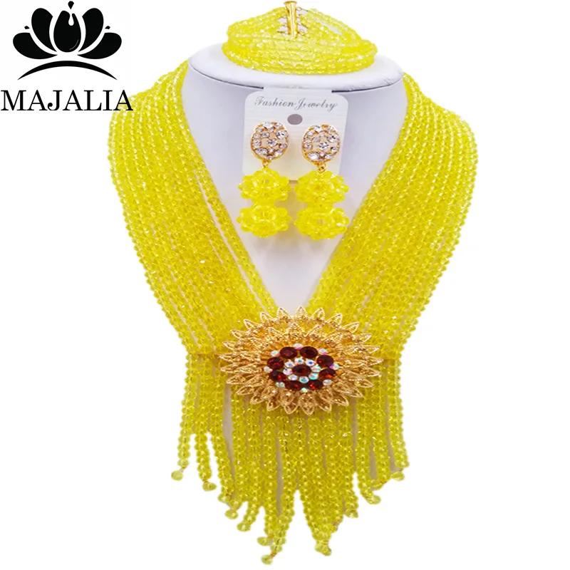 

Majalia Luxury African Jewelry Set Yellow Crystal Bead Bride Jewelry Nigerian Wedding Jewelry Sets 8CS008