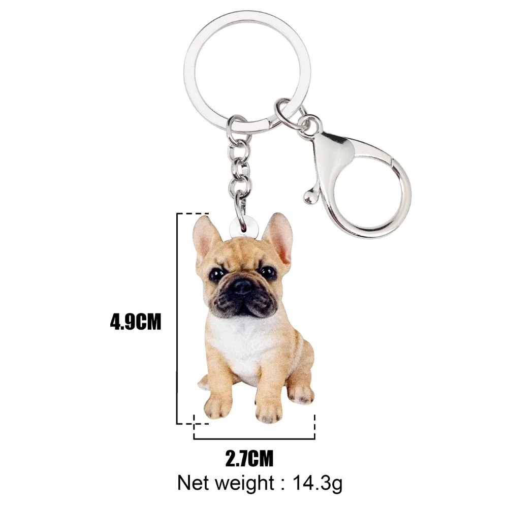 Bonsny Acrylic Sitting French Bulldog Puppy Dog Key Chains Keychain Rings Animal Jewelry For Women Girls Handbag Car Charms Pets