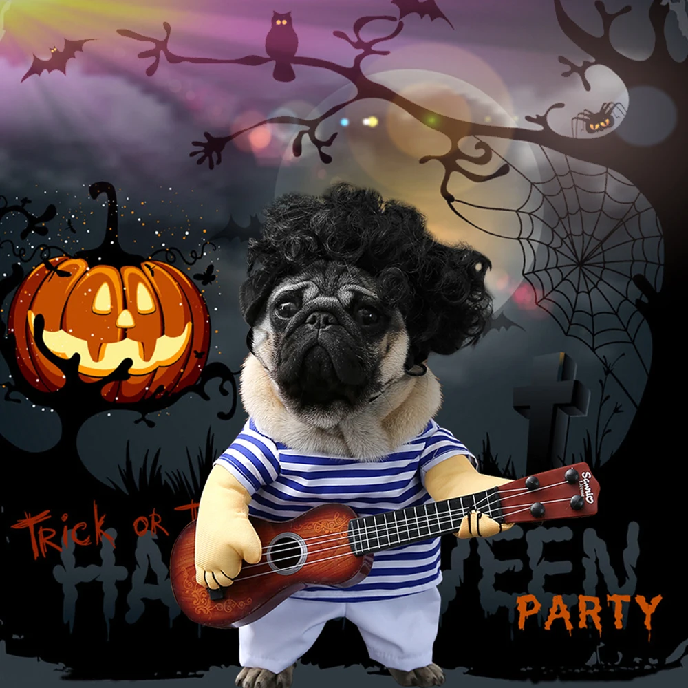 Funny Pet Guitar Player Cosplay Dog Costume Guitarist Dressing Up Party  Halloween New Year Clothes For Small  French Dog Cats 3