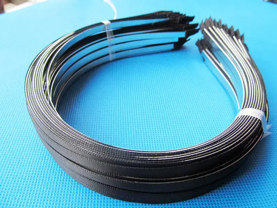 100pcs 5mm Wide Metal Headband Hairband Pendant Charm Finding,Sticked Black Ribbon Outer, DIY Fashion Accessory Jewelry Making