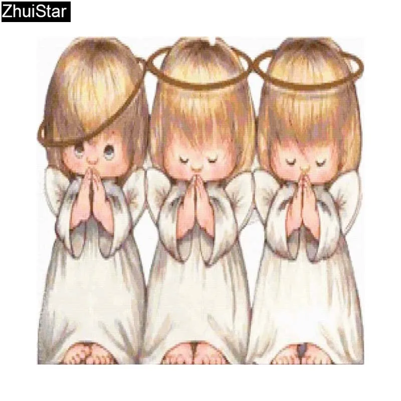 Needlework 5D DIY Diamond Painting Cross Stitch Embroidery Three Angel Girl Prey Rhinestone Pasted Home Decorative XY1