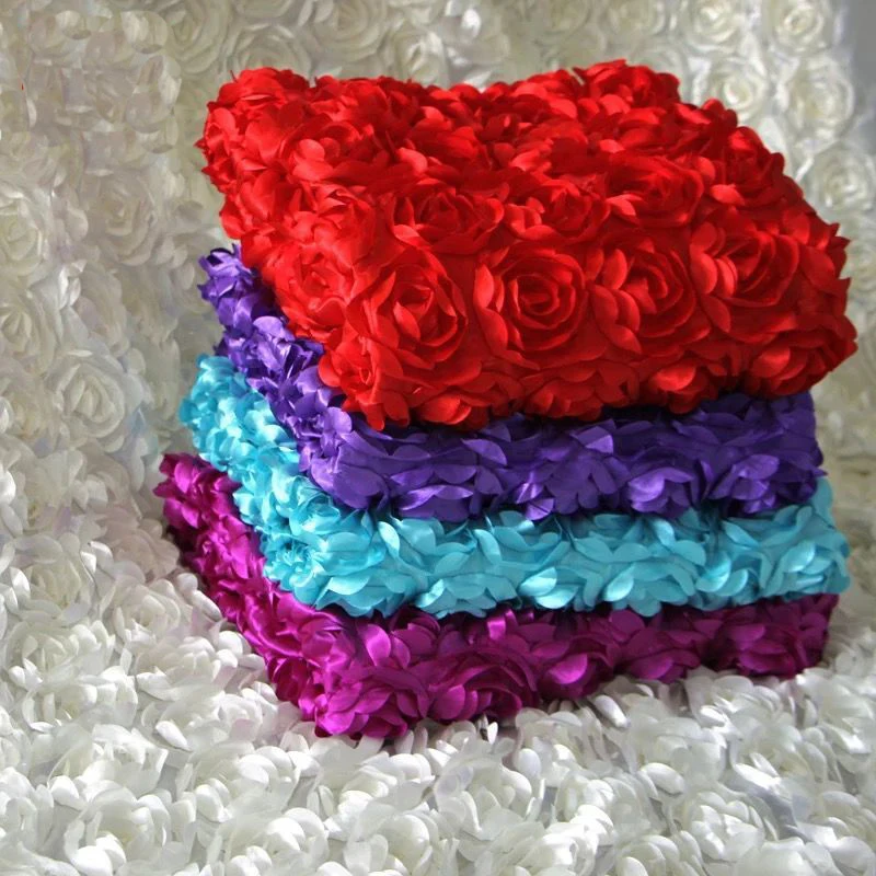 3D Rose Flower Pattern Satin Fabric For Table Cloth, Wedding,Party, Stage Background Decoration , 1 Yard