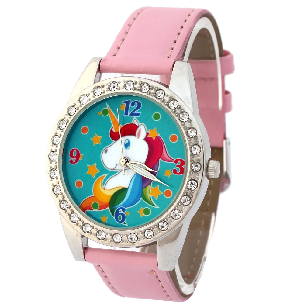 Carino Unicorno signore Della Vigilanza per I Bambini Delle Ragazze del Ragazzo vestito Dei Bambini di Modo di rosa Orologio Da Polso In Pelle Casual Impara Tempo Orologio U85B