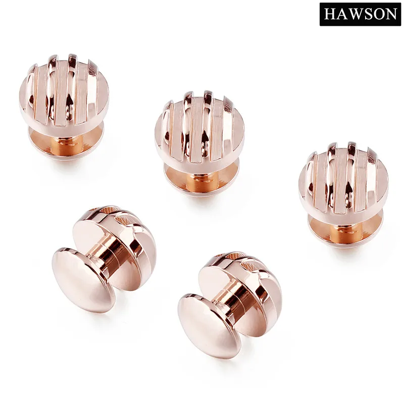 HAWSON Men\'s Rose Gold Shirt Studs Set - 5PCS Striped Hollow Formal Shirt Studs for Business Wedding Suit Accessories