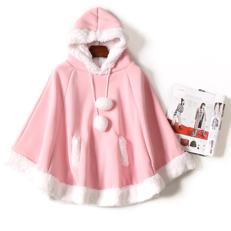 Spring new Women Kawaii Cape Japanese Batwing Sleeve Cute Girls Hood Harajuku Cloak Fleece Fresh Hoodies Young Girls Students