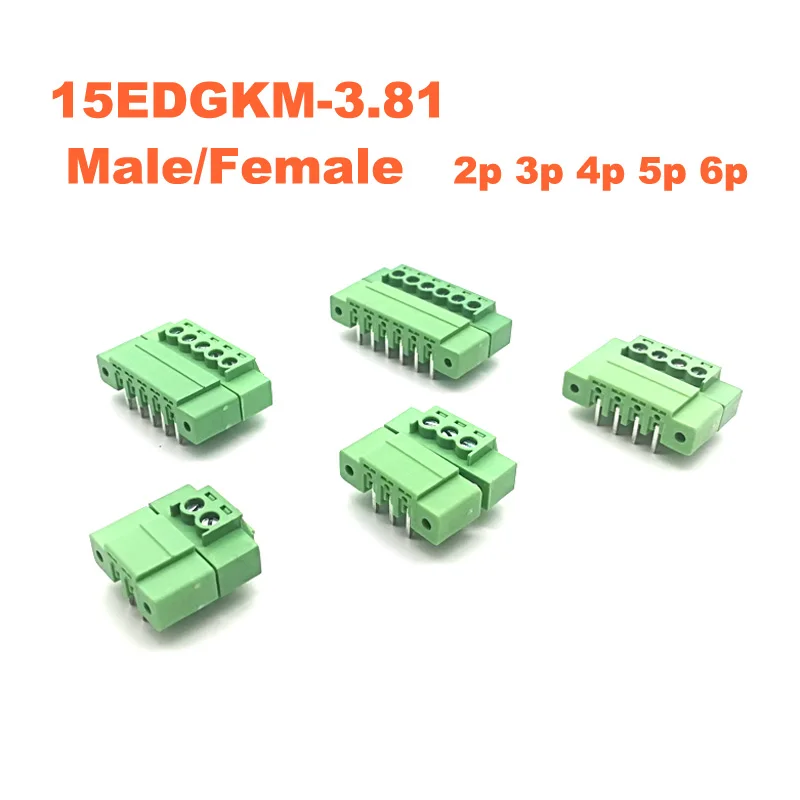 5Pcs Pitch 3.81mm Right Angle 2 3 4 5 6P Screw Plug-in PCB Terminal Block Pluggable Connector Male/Female 15EDGKM+RM Morsettiera