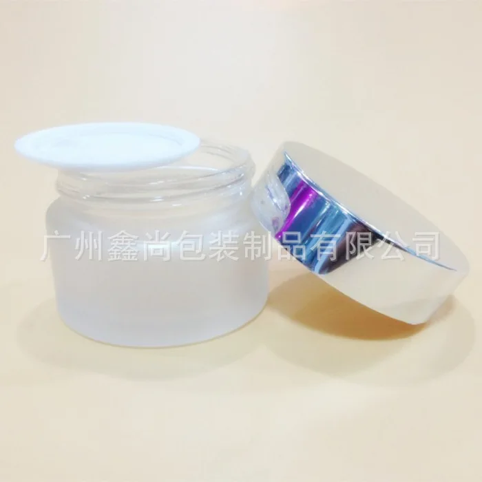 30pcs wholesale empty 5g clear frosted glass cream jar with shiny silver aluminum lid, mini sample glass empty 5 g cosmetic jar