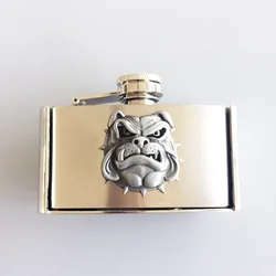 Men Belt Buckle Enamel British Bull Dog 3oz Stainless Steel Flask Belt Buckle