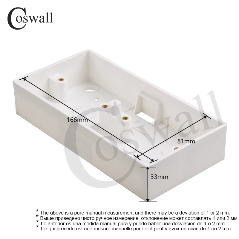 Coswall External Mounting Box 172mm*86mm*33mm for 86 Type Double Switches or Sockets Apply For Any Position of Wall Surface