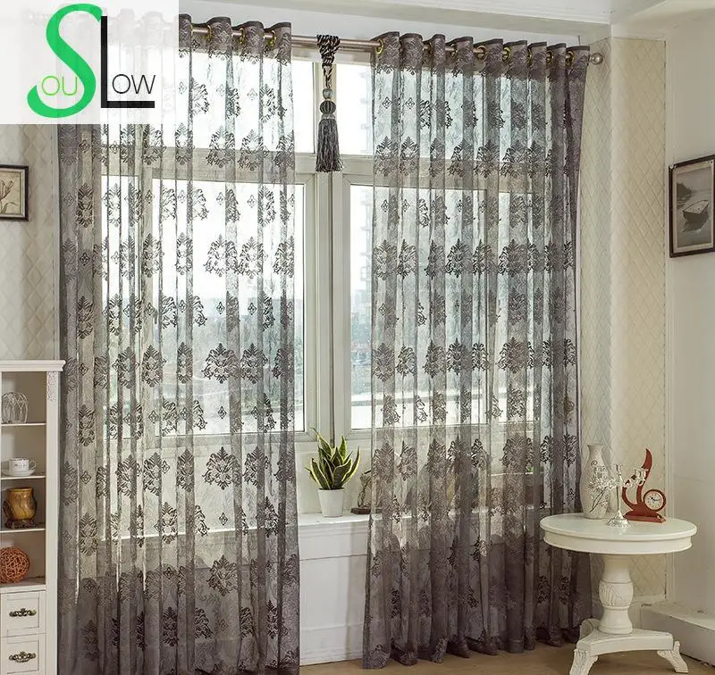 

Slow Soul White Grey Dark Coffee Jacquard Curtain Lace Europe Floral Curtains Cortinas Tulle For Living Room Kitchen Bedroom