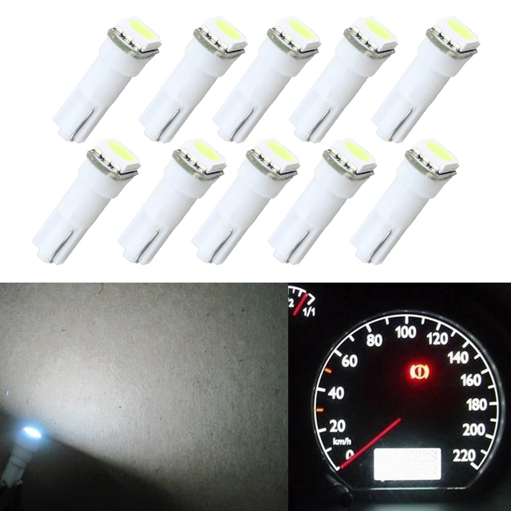 10PCS  T5 LED Car Lights Bulb Wedge Instrument Panel Light Dashboard tachometer speedometer fuel gauge Auto Accessories