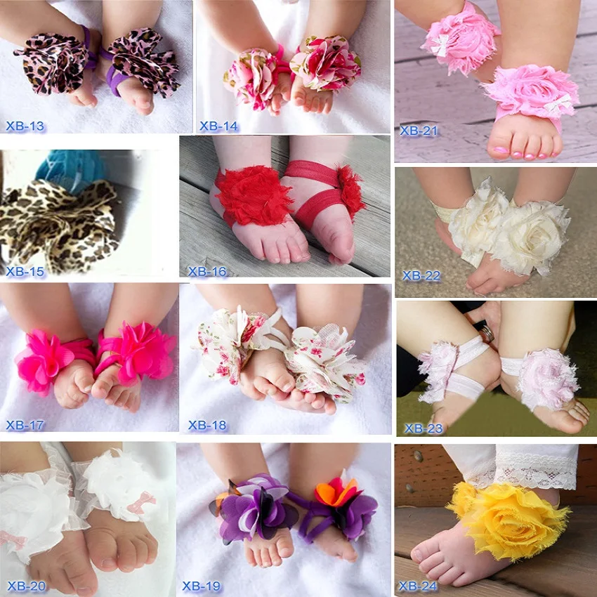 2020 Hooyi Chiffon Floral Baby Girls Foot Flower Children Accessories Newborn Shoe Wristband Elastic Hair Sock Slipper F5