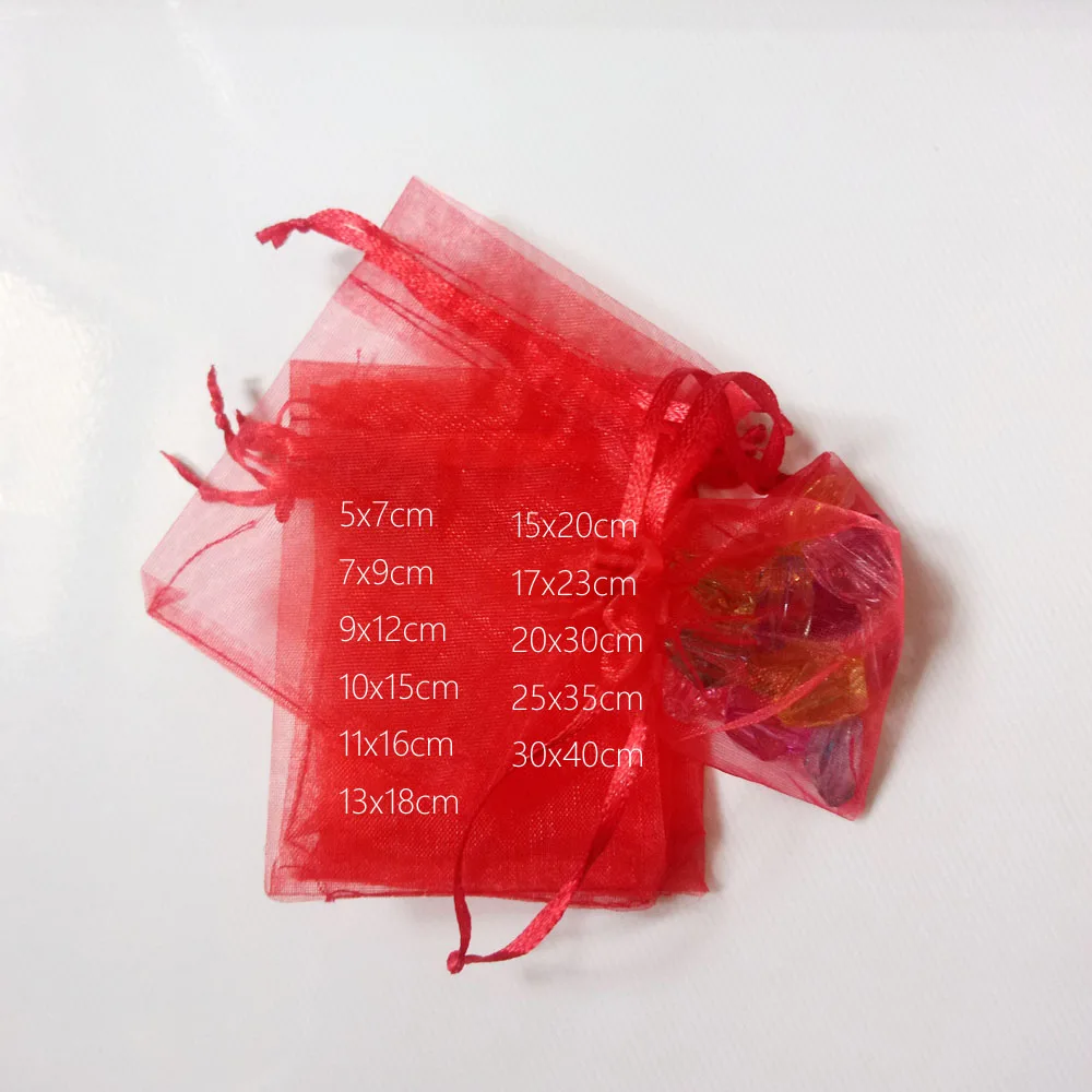 1000pcs Red Gift Bags For Jewelry Bags And Packaging Organza Bag Drawstring Bag Wedding/Woman Travel Storage Display Pouches