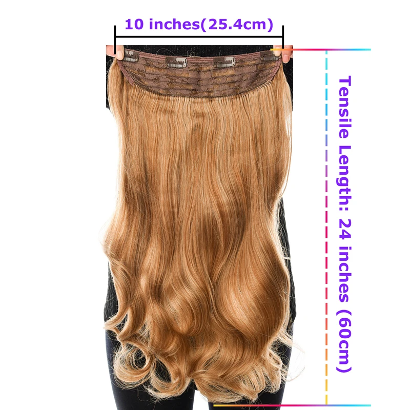 DinDong – Extensions capillaires ondulées avec 4 Clips, 24 pouces, en fibres synthétiques blondes, gris argent, résistantes à la chaleur, 19