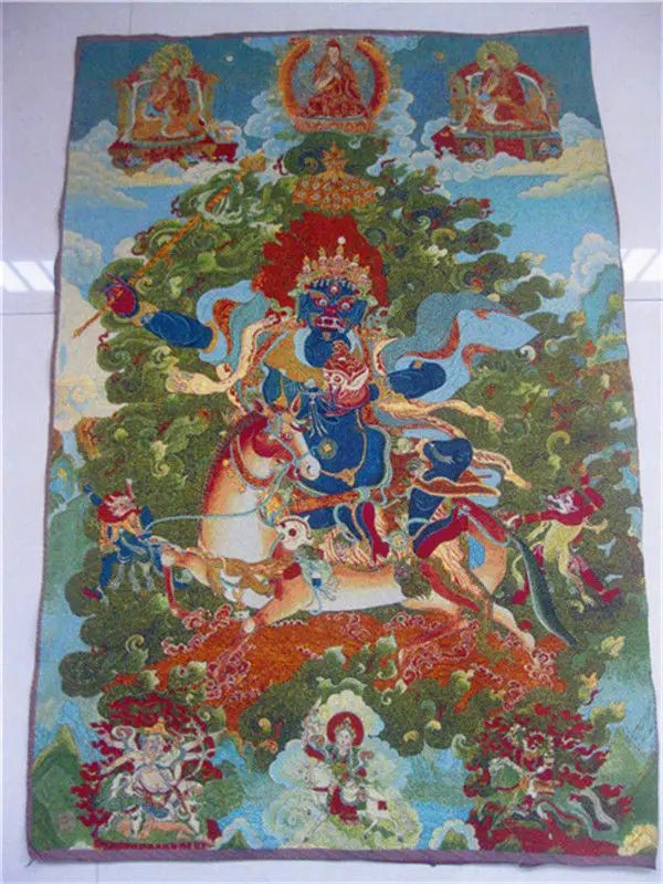 Golden silk embroidery thangka exorcism guanyin Buddha in Tibet and Nepal