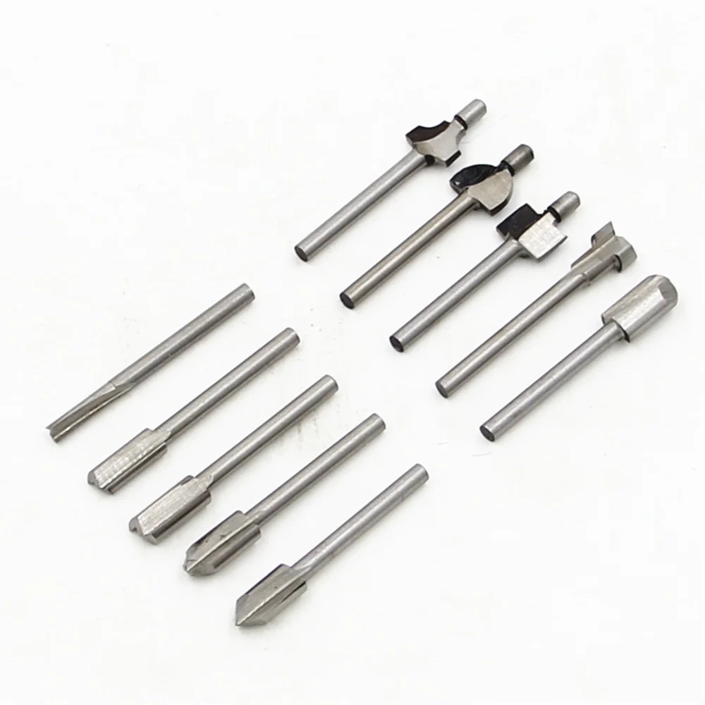 10PCS Router Bits Set 1/8 Inch 3mm Mini Shank High Speed Steel Drill Bits Files Rotary For Woodden Cutter Tools
